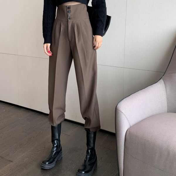 Νέο μοντέλο γυναικείο παντελόνι με ψηλή μέση - καφέ και μαύρο χρώμα