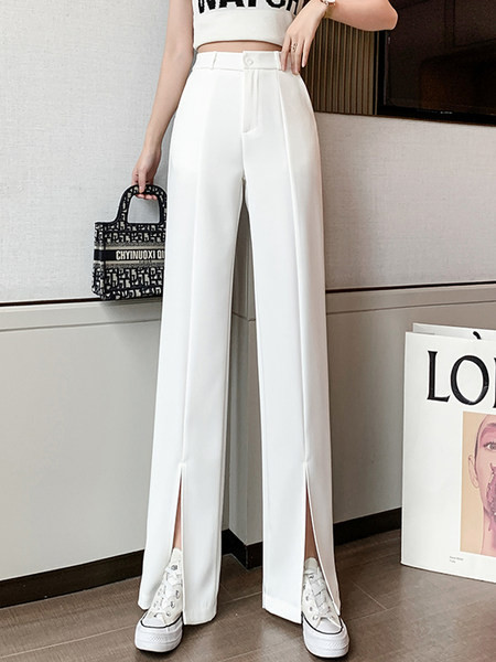 Moteriškos plataus modelio kelnės su sagomis ir skeltukais ant kojų