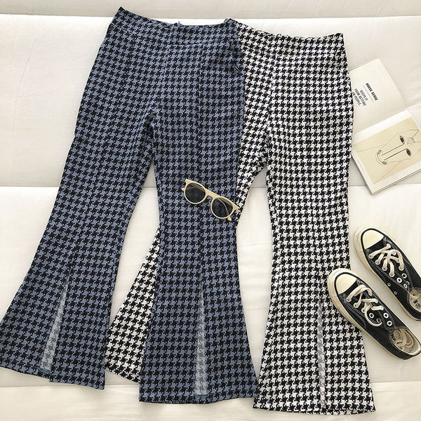 Дамски панталон ретро стил с висока талия и цепки