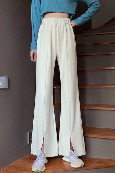 Ležerne ženske hlače s elastičnim strukom i prorezima