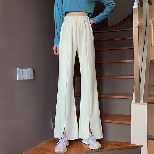 Ležerne ženske hlače s elastičnim strukom i prorezima