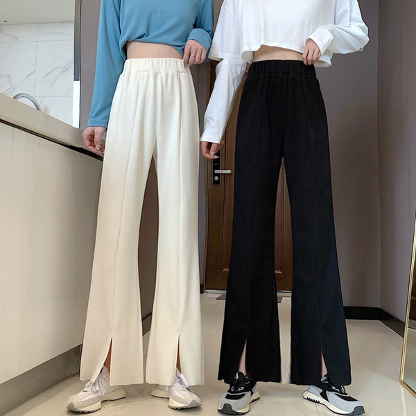 Ležerne ženske hlače s elastičnim strukom i prorezima