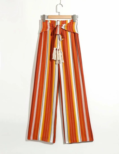 Широк раиран панталон с връзки