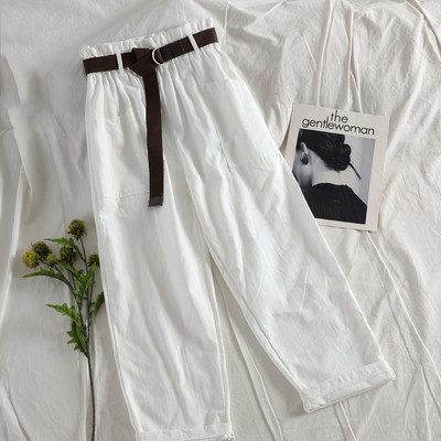 Pantaloni casual dama cu talie inalta si curea