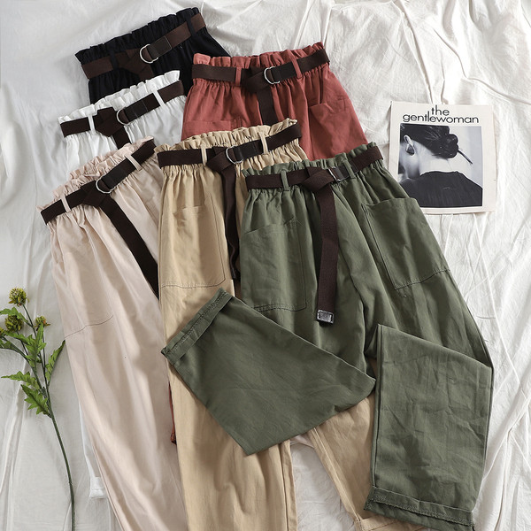 Pantaloni casual dama cu talie inalta si curea