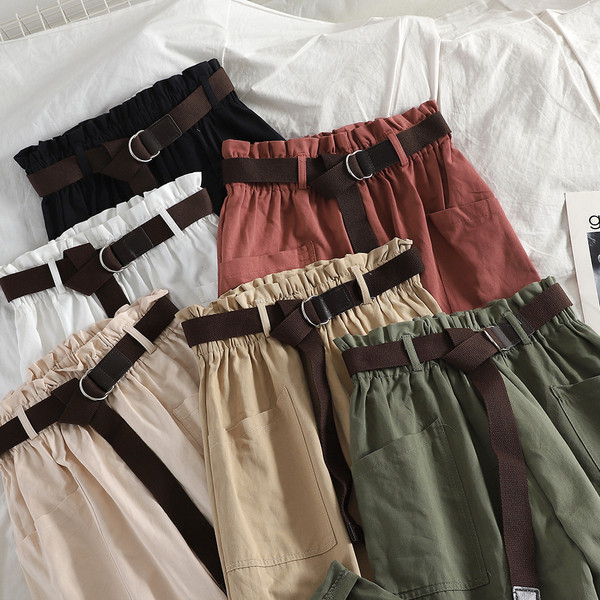 Pantaloni casual dama cu talie inalta si curea