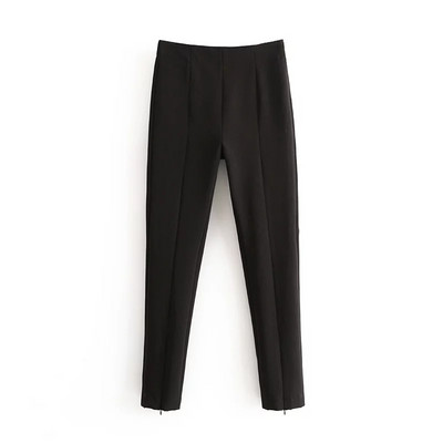 Модерен втален панталон с ципове в черен цвят