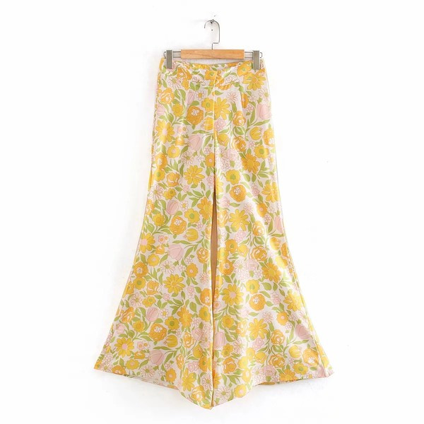 Pantaloni largi de vara cu model floral