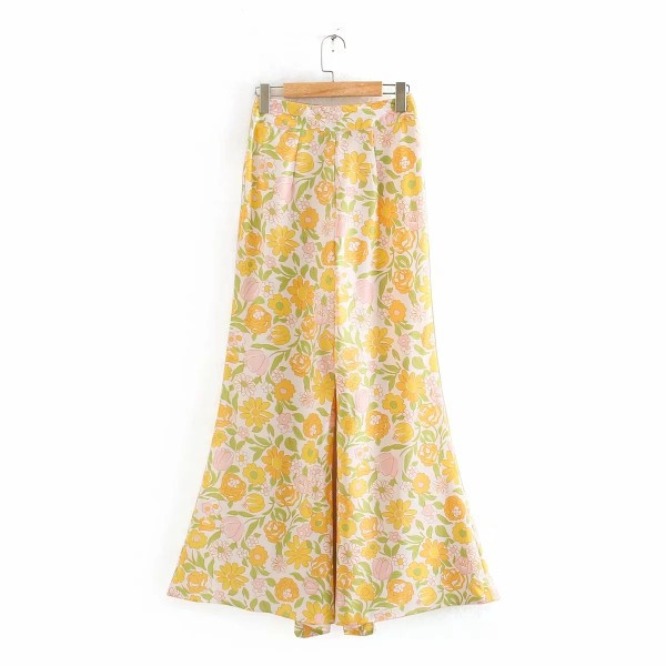 Pantaloni largi de vara cu model floral