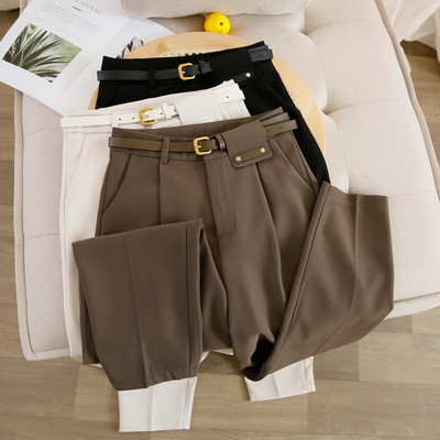 Дамски панталон с колан и висока талия в три цвята - подходящ за пролетта