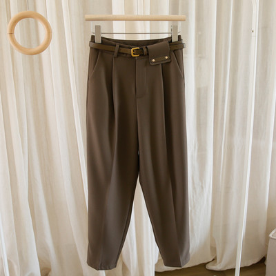 Pantaloni de dama cu curea si talie inalta in trei culori – potriviti pentru primavara