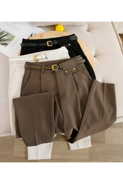 Pantaloni de dama cu curea si talie inalta in trei culori – potriviti pentru primavara