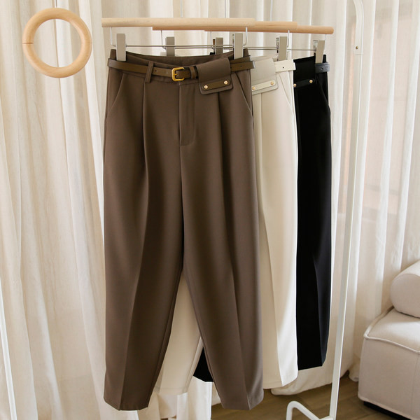 Pantaloni de dama cu curea si talie inalta in trei culori – potriviti pentru primavara