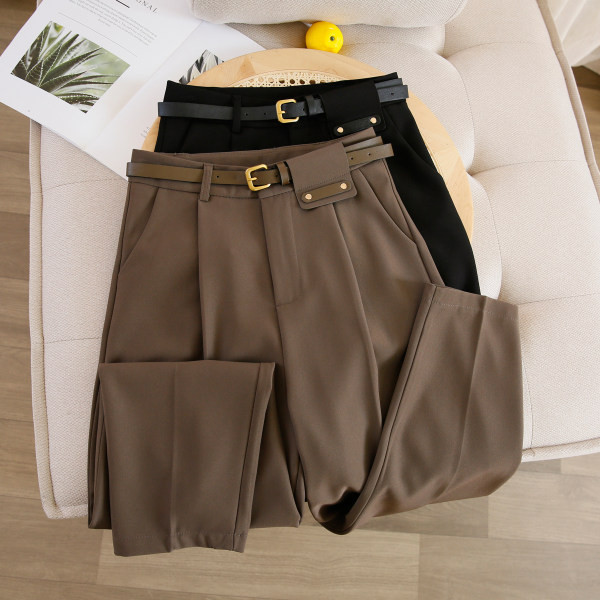 Pantaloni de dama cu curea si talie inalta in trei culori – potriviti pentru primavara