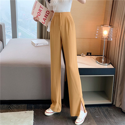 Moderne ženske hlače ravnog modela na gumbe i visokog struka