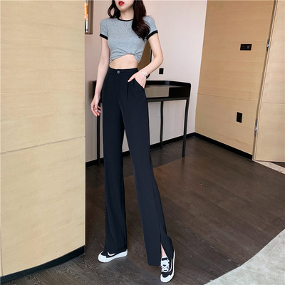 Moderne ženske hlače ravnog modela na gumbe i visokog struka