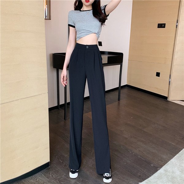 Moderne ženske hlače ravnog modela na gumbe i visokog struka