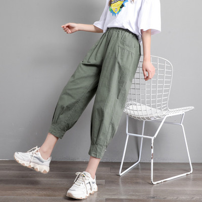 Pantaloni de dama din bumbac cu elastic