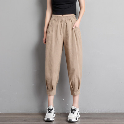 Pantaloni de dama din bumbac cu elastic