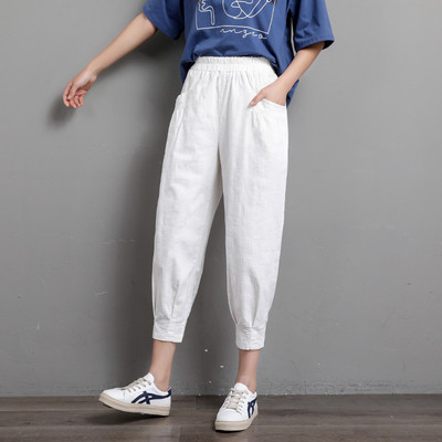 Pantaloni de dama din bumbac cu elastic