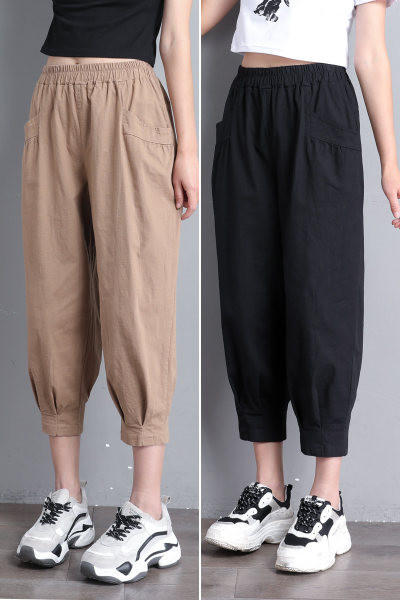 Pantaloni de dama din bumbac cu elastic