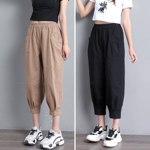 Pantaloni de dama din bumbac cu elastic