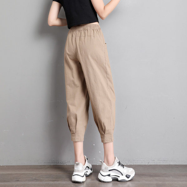 Pantaloni de dama din bumbac cu elastic