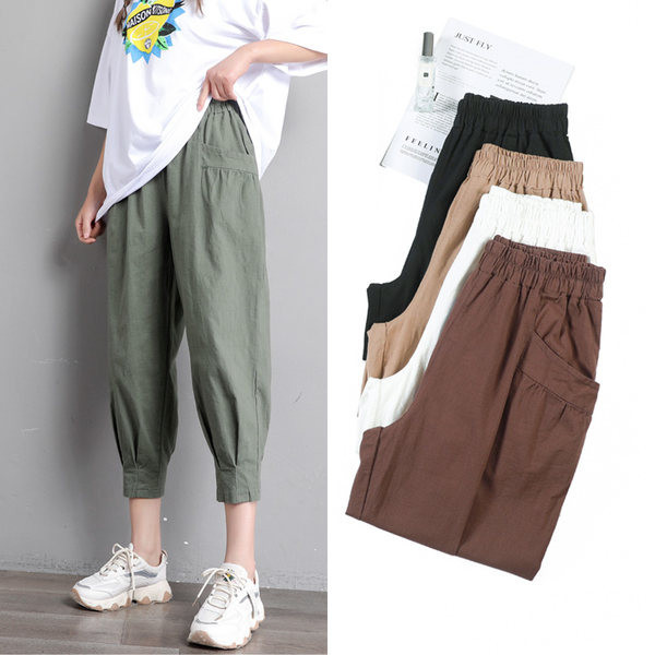 Pantaloni de dama din bumbac cu elastic