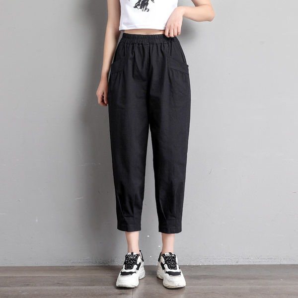 Pantaloni de dama din bumbac cu elastic