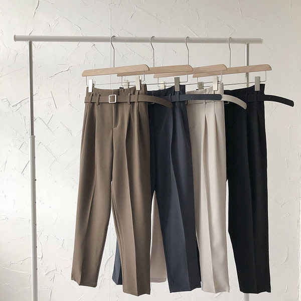 Pantaloni moderni de dama cu centura si talie inalta