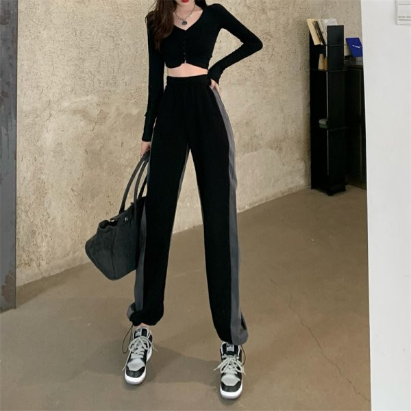 Pantaloni casual dama cu talie inalta cu cravate