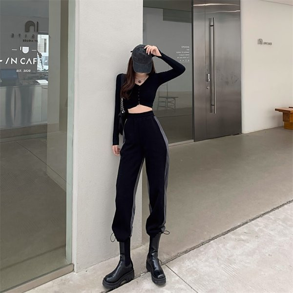 Pantaloni casual dama cu talie inalta cu cravate