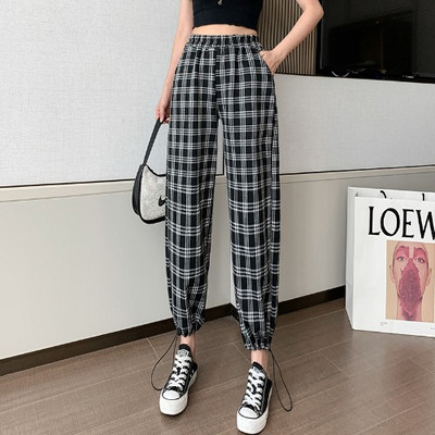 Γυναικείο καρό παντελόνι με κορδόνια στον  αστράγαλο