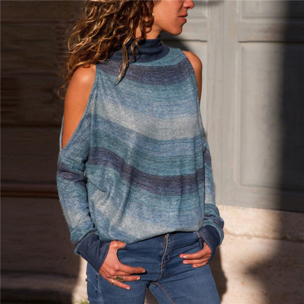 Moteriška spalvinga palaidinė ilgomis rankovėmis ir atvirais pečiais