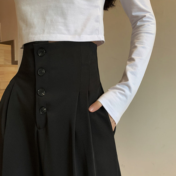 Ежедневен дамски панталон с висока талия и копчета -широк модел