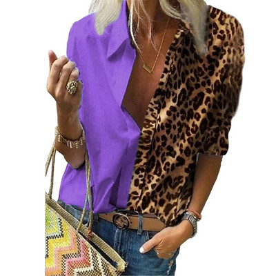 Camasa larga dama mai multe modele combinate cu imprimeu leopard inclusiv marimi maxi