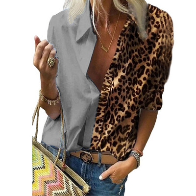 Camasa larga dama mai multe modele combinate cu imprimeu leopard inclusiv marimi maxi