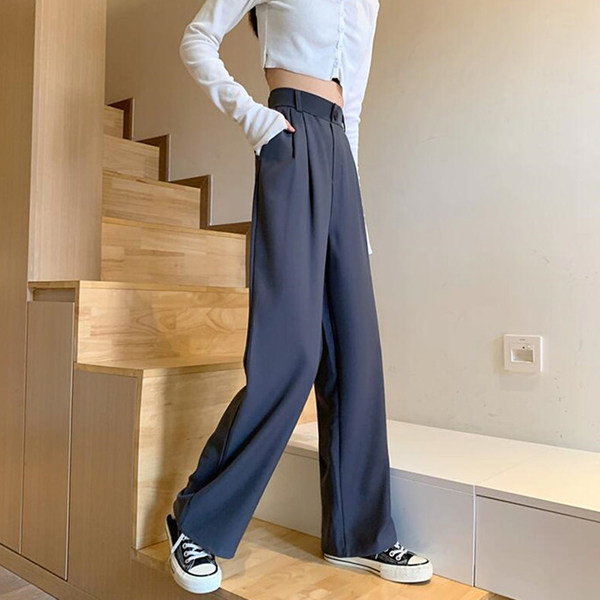 Дамски дълъг панталон с висока талия -широк модел