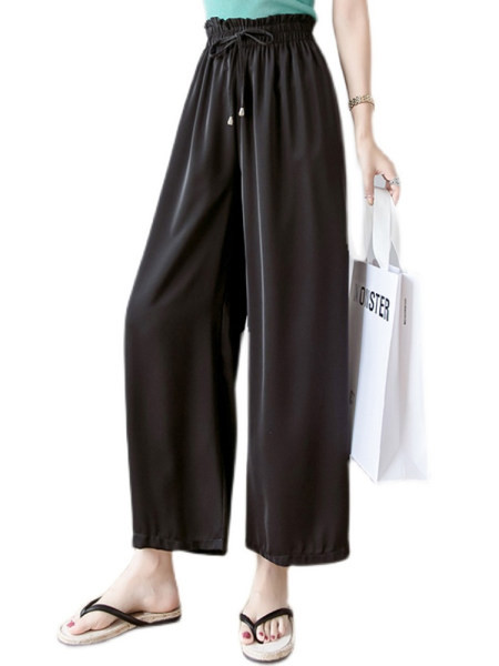 Дамски панталон с връзки и ластична талия в няколко цвята