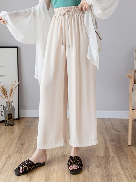 Дамски панталон с връзки и ластична талия в няколко цвята