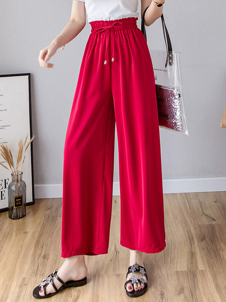 Дамски панталон с връзки и ластична талия в няколко цвята