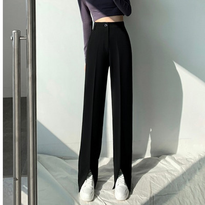 Дамски дълъг панталон с цепка и висока талия