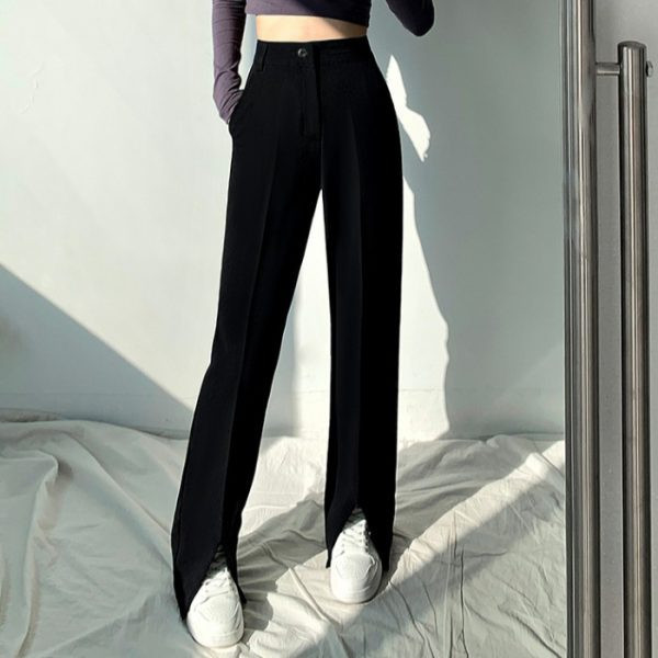 Дамски дълъг панталон с цепка и висока талия 