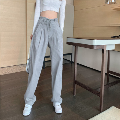 Ежедневен дамски панталон с джобове и връзки в сив цвят