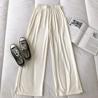 Pantaloni casual dama cu talie inalta si elastic