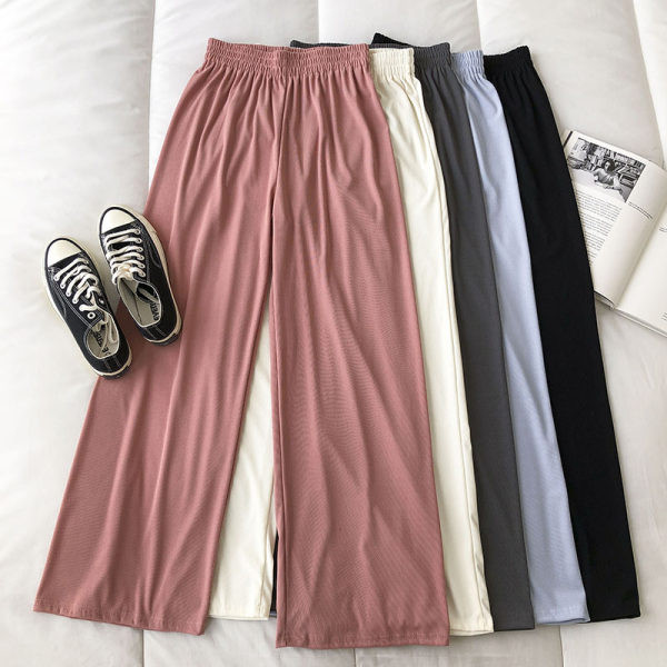 Pantaloni casual dama cu talie inalta si elastic