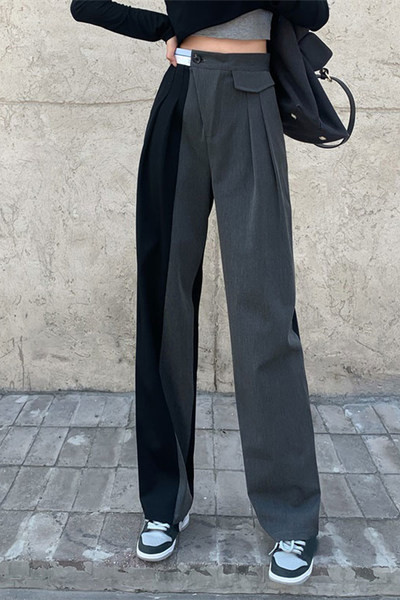 Дамски панталон широк модел с висока талия и джобове