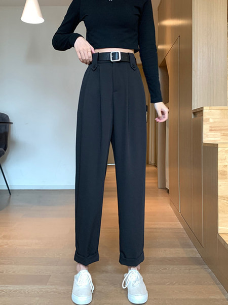 Pantaloni casual dama cu talie inalta - model larg