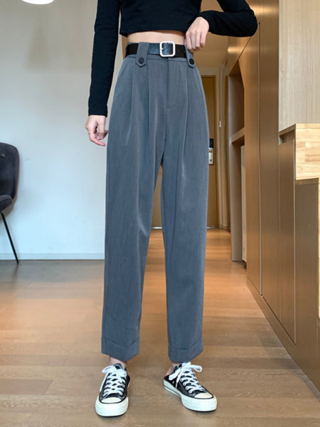 Pantaloni casual dama cu talie inalta - model larg