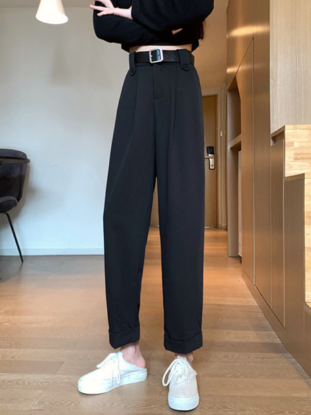 Pantaloni casual dama cu talie inalta - model larg